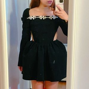 Shushu/Tong Black Crystal Bow Short Dress